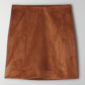 Babaton modern mini skirt- vegan suede; dark camel